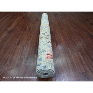 5'2"x7'4" Pastel Gray, Afghan Peshawar with Birds of Paradise Design, Soft Wool, Natural Dyes, Hand Knotted, Oriental Rug FWR122634