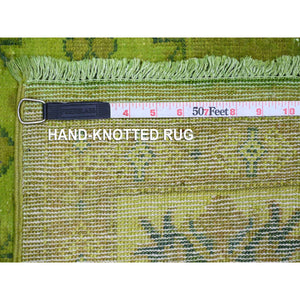 6'x8'2" Moss Green, Overdyed Kazak With Geometric Medallions Design, Hand Knotted, Pure Wool, Oriental Rug FWR122658