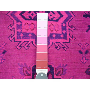 6'x8'6" Fuscia Pink, Overdyed Kazak With All Over Geometric Pattern, Hand Knotted, 100% Wool, Oriental Rug FWR122664