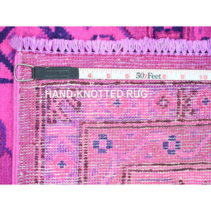 6'x8'6" Fuscia Pink, Overdyed Kazak With All Over Geometric Pattern, Hand Knotted, 100% Wool, Oriental Rug FWR122664