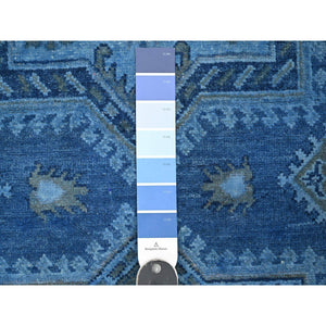 6'2"x8'5" Cerulean Blue, Overdyed Kazak with Star Medallion Design, Hand Knotted, 100% Wool, Oriental Rug FWR122670