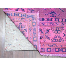 Load image into Gallery viewer, 5&#39;7&quot;x7&#39;9&quot; Bubblegum Pink, Overdyed Kazak with Geometric Medallion Design, Hand Knotted, 100% Wool, Oriental Rug FWR122682
