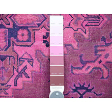 Load image into Gallery viewer, 5&#39;7&quot;x7&#39;9&quot; Bubblegum Pink, Overdyed Kazak with Geometric Medallion Design, Hand Knotted, 100% Wool, Oriental Rug FWR122682