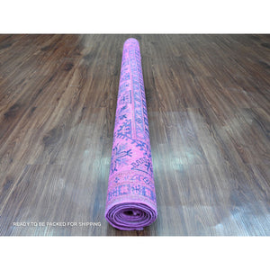 5'7"x7'9" Bubblegum Pink, Overdyed Kazak with Geometric Medallion Design, Hand Knotted, 100% Wool, Oriental Rug FWR122682