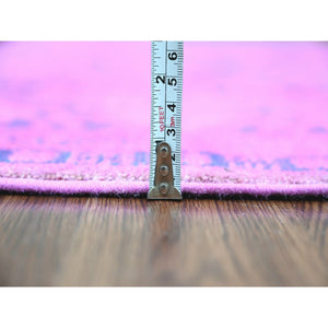 5'7"x7'9" Bubblegum Pink, Overdyed Kazak with Geometric Medallion Design, Hand Knotted, 100% Wool, Oriental Rug FWR122682