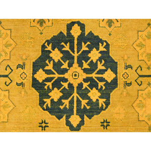 8'1"x9'5" Golden Yellow, Overdyed Kazak With All Over Star Design, 100% Wool, Hand Knotted, Oriental Rug FWR122688