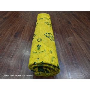 8'1"x9'5" Golden Yellow, Overdyed Kazak With All Over Star Design, 100% Wool, Hand Knotted, Oriental Rug FWR122688