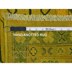 8'1"x9'5" Golden Yellow, Overdyed Kazak With All Over Star Design, 100% Wool, Hand Knotted, Oriental Rug FWR122688