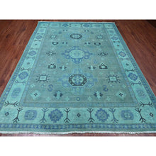 Load image into Gallery viewer, 7&#39;9&quot;x9&#39;6&quot; Sapphire Blue, Overdyed Kazak with Tribal Medallion Design, Hand Knotted, 100% Wool, Oriental Rug FWR122694