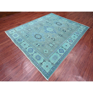 7'9"x9'6" Sapphire Blue, Overdyed Kazak with Tribal Medallion Design, Hand Knotted, 100% Wool, Oriental Rug FWR122694