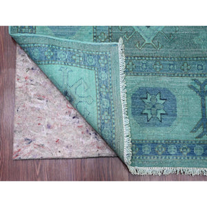 7'9"x9'6" Sapphire Blue, Overdyed Kazak with Tribal Medallion Design, Hand Knotted, 100% Wool, Oriental Rug FWR122694