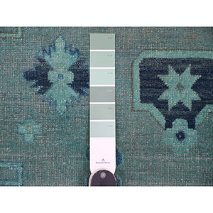 7'9"x9'6" Sapphire Blue, Overdyed Kazak with Tribal Medallion Design, Hand Knotted, 100% Wool, Oriental Rug FWR122694