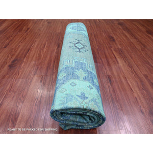7'9"x9'6" Sapphire Blue, Overdyed Kazak with Tribal Medallion Design, Hand Knotted, 100% Wool, Oriental Rug FWR122694