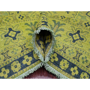 7'9"x9'8" Lime Green, Overdyed Kazak With All Over Geometric Pattern, Hand Knotted, 100% Wool, Oriental Rug FWR122700