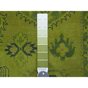 7'9"x9'8" Lime Green, Overdyed Kazak With All Over Geometric Pattern, Hand Knotted, 100% Wool, Oriental Rug FWR122700