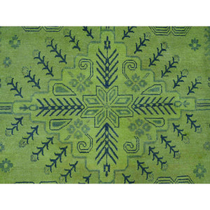 7'9"x9'8" Lime Green, Overdyed Kazak With All Over Geometric Pattern, Hand Knotted, 100% Wool, Oriental Rug FWR122700