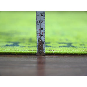 7'9"x9'8" Lime Green, Overdyed Kazak With All Over Geometric Pattern, Hand Knotted, 100% Wool, Oriental Rug FWR122700