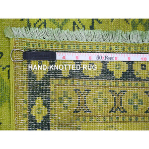 7'9"x9'8" Lime Green, Overdyed Kazak With All Over Geometric Pattern, Hand Knotted, 100% Wool, Oriental Rug FWR122700