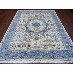 8'1"x9'8" Pristine White, 14th Century Mamluk Dynasty Pattern with Star Medallion Design, High Mountain Wool, Hand Knotted, Veggie Dyes, Oriental Rug FWR122718