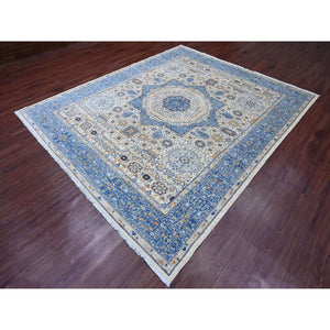 8'1"x9'8" Pristine White, 14th Century Mamluk Dynasty Pattern with Star Medallion Design, High Mountain Wool, Hand Knotted, Veggie Dyes, Oriental Rug FWR122718