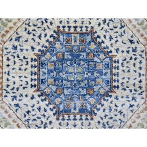 8'1"x9'8" Pristine White, 14th Century Mamluk Dynasty Pattern with Star Medallion Design, High Mountain Wool, Hand Knotted, Veggie Dyes, Oriental Rug FWR122718