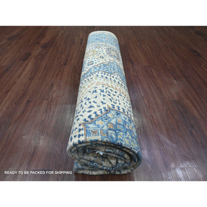 8'1"x9'8" Pristine White, 14th Century Mamluk Dynasty Pattern with Star Medallion Design, High Mountain Wool, Hand Knotted, Veggie Dyes, Oriental Rug FWR122718