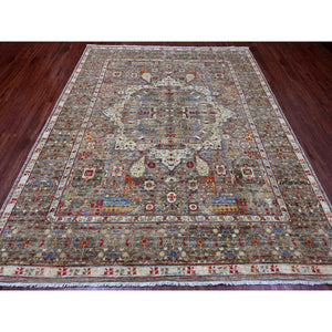 7'10"x9'6" Coffee Brown, 14th Century Mamluk Dynasty Pattern with Geometric Medallion Design, High Mountain Wool, Hand Knotted, Vegetable Dyes, Oriental Rug FWR122724