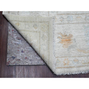 9'3"x12' Chiffon White, Afghan Angora Oushak With Muted Colors Floral Design, Hand Knotted, Vegetable Dyes, 100% Wool, Oriental Rug FWR122754