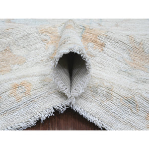 9'3"x12' Chiffon White, Afghan Angora Oushak With Muted Colors Floral Design, Hand Knotted, Vegetable Dyes, 100% Wool, Oriental Rug FWR122754
