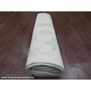 9'3"x12' Chiffon White, Afghan Angora Oushak With Muted Colors Floral Design, Hand Knotted, Vegetable Dyes, 100% Wool, Oriental Rug FWR122754