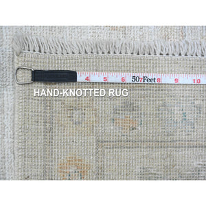9'3"x12' Chiffon White, Afghan Angora Oushak With Muted Colors Floral Design, Hand Knotted, Vegetable Dyes, 100% Wool, Oriental Rug FWR122754