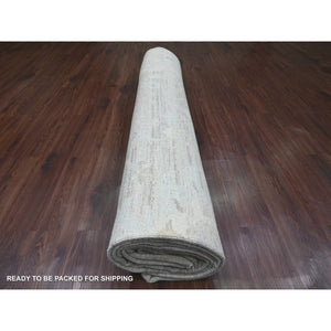 12'x14'8" Cascading White, Hand Knotted, Afghan Angora Oushak With All Over Leaf Pattern, Natural Dyes, 100% Wool, Oversized, Oriental Rug FWR122766