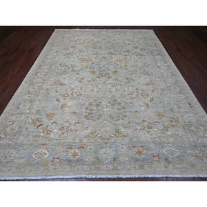 9'x11'10" Misty Gray, Hand Knotted, All Over Design Ziegler Mahal with Touches of Gold, Chocolate Brown and Green, 100% Wool, Natural Dyes, Oriental Rug FWR122784