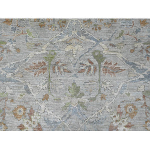 9'x11'10" Misty Gray, Hand Knotted, All Over Design Ziegler Mahal with Touches of Gold, Chocolate Brown and Green, 100% Wool, Natural Dyes, Oriental Rug FWR122784