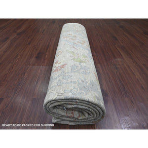 9'x11'10" Misty Gray, Hand Knotted, All Over Design Ziegler Mahal with Touches of Gold, Chocolate Brown and Green, 100% Wool, Natural Dyes, Oriental Rug FWR122784