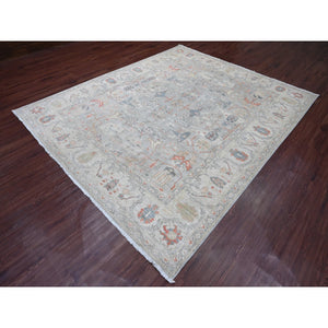 8'1"x9'10" Medium Gray, Peshawar with Bijar Garus Design, Hand Knotted, High Mountain Wool, Vegetable Dyes, Densely Woven, Oriental Rug FWR122790