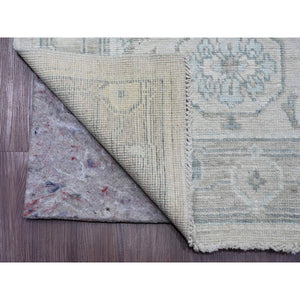 2'10"x13'7" Alabaster White, Afghan Angora Oushak with Large Leaf Design, Hand Knotted, Vegetable Dyes, 100% Wool, Runner, Oriental Rug FWR122838