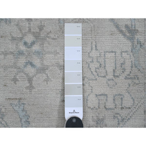 2'10"x13'7" Alabaster White, Afghan Angora Oushak with Large Leaf Design, Hand Knotted, Vegetable Dyes, 100% Wool, Runner, Oriental Rug FWR122838
