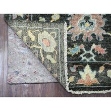 Load image into Gallery viewer, 3&#39;3&quot;x11&#39;6&quot; Charcoal Black, Afghan Angora Oushak With Colorful Leaf Design, Hand Knotted, Vegetable Dyes, 100% Wool, Runner, Oriental Rug FWR122844