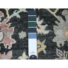 Load image into Gallery viewer, 3&#39;3&quot;x11&#39;6&quot; Charcoal Black, Afghan Angora Oushak With Colorful Leaf Design, Hand Knotted, Vegetable Dyes, 100% Wool, Runner, Oriental Rug FWR122844