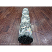 Load image into Gallery viewer, 3&#39;3&quot;x11&#39;6&quot; Charcoal Black, Afghan Angora Oushak with Colorful Leaf Design, Hand Knotted, Vegetable Dyes, 100% Wool, Runner, Oriental Rug FWR122844