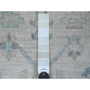 2'10"x11'7" Chiffon White, Hand Knotted, Afghan Angora Oushak With Colorful Leaf Design, Natural Dyes, 100% Wool, Runner, Oriental Rug FWR122850