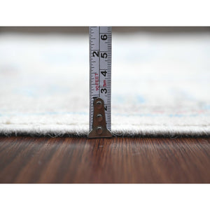 2'10"x11'7" Chiffon White, Hand Knotted, Afghan Angora Oushak With Colorful Leaf Design, Natural Dyes, 100% Wool, Runner, Oriental Rug FWR122850