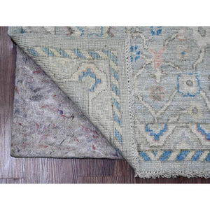 2'10"x9'7" Misty Gray, Afghan Angora Oushak with All Over Leaf Design, Hand Knotted, Natural Dyes, 100% Wool, Runner, Oriental Rug FWR122862