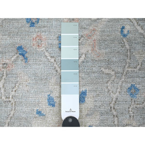 2'10"x9'7" Misty Gray, Afghan Angora Oushak with All Over Leaf Design, Hand Knotted, Natural Dyes, 100% Wool, Runner, Oriental Rug FWR122862