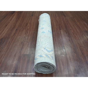 2'10"x9'7" Misty Gray, Afghan Angora Oushak with All Over Leaf Design, Hand Knotted, Natural Dyes, 100% Wool, Runner, Oriental Rug FWR122862