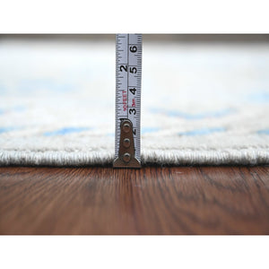 2'10"x9'7" Misty Gray, Afghan Angora Oushak with All Over Leaf Design, Hand Knotted, Natural Dyes, 100% Wool, Runner, Oriental Rug FWR122862