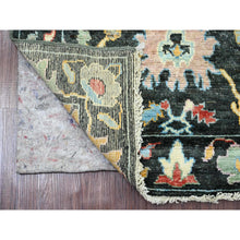 Load image into Gallery viewer, 2&#39;10&quot;x9&#39;8&quot; Leather Black, Afghan Angora Oushak with Bold Colors Leaf Design, Hand Knotted, Vegetable Dyes, 100% Wool, Runner, Oriental Rug FWR122868