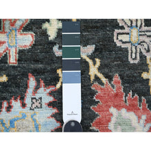 Load image into Gallery viewer, 2&#39;10&quot;x9&#39;8&quot; Leather Black, Afghan Angora Oushak with Bold Colors Leaf Design, Hand Knotted, Vegetable Dyes, 100% Wool, Runner, Oriental Rug FWR122868
