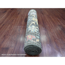 Load image into Gallery viewer, 2&#39;10&quot;x9&#39;8&quot; Leather Black, Afghan Angora Oushak With Bold Colors Leaf Design, Hand Knotted, Vegetable Dyes, 100% Wool, Runner, Oriental Rug FWR122868